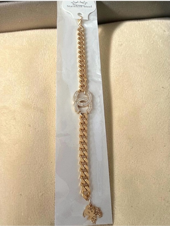 Fashion Jewelry Jewelry - Gold-Tone Curb Chain Bracelet with Crystal Interlock